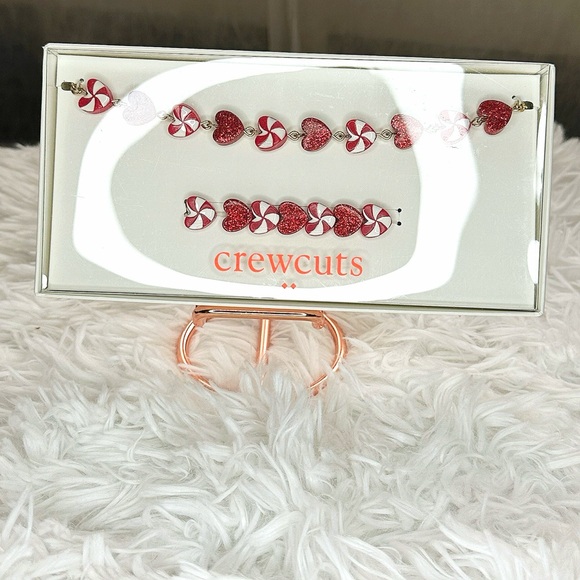 J.Crew Crewcuts Girls NIB Peppermint Heart Necklace & Bracelet Set - Picture 3 of 6